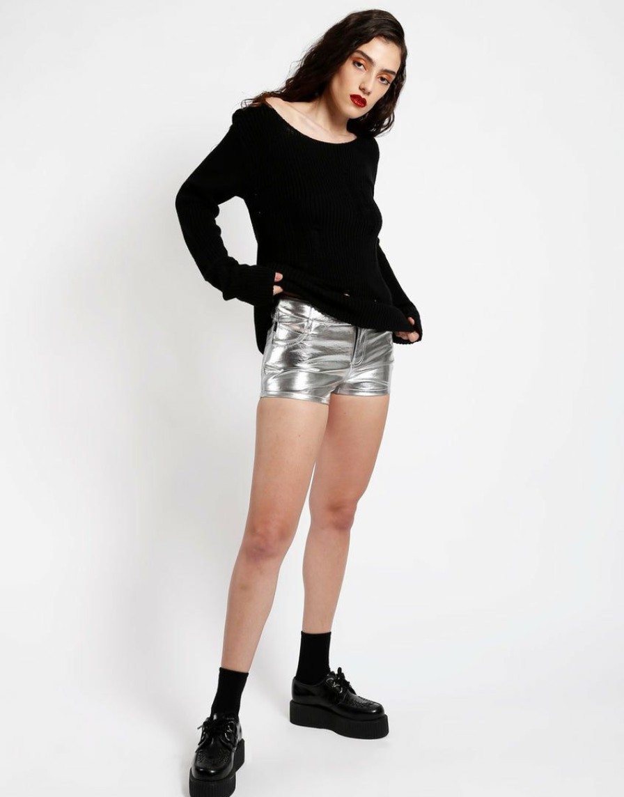 Women * | Trippnyc.Com Metallic Booty Short Women Silver