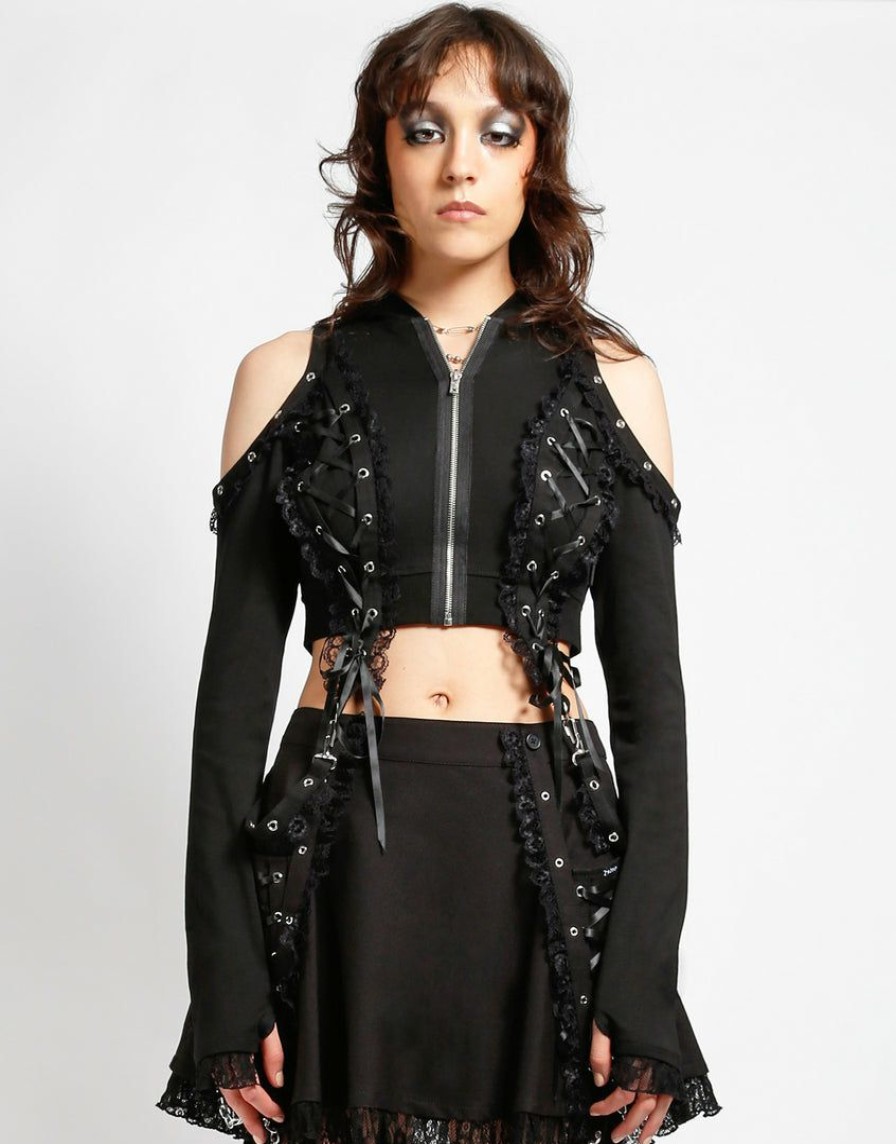 Women * | Trippnyc.Com Lolita Crop Hoody Black Women Black/Black