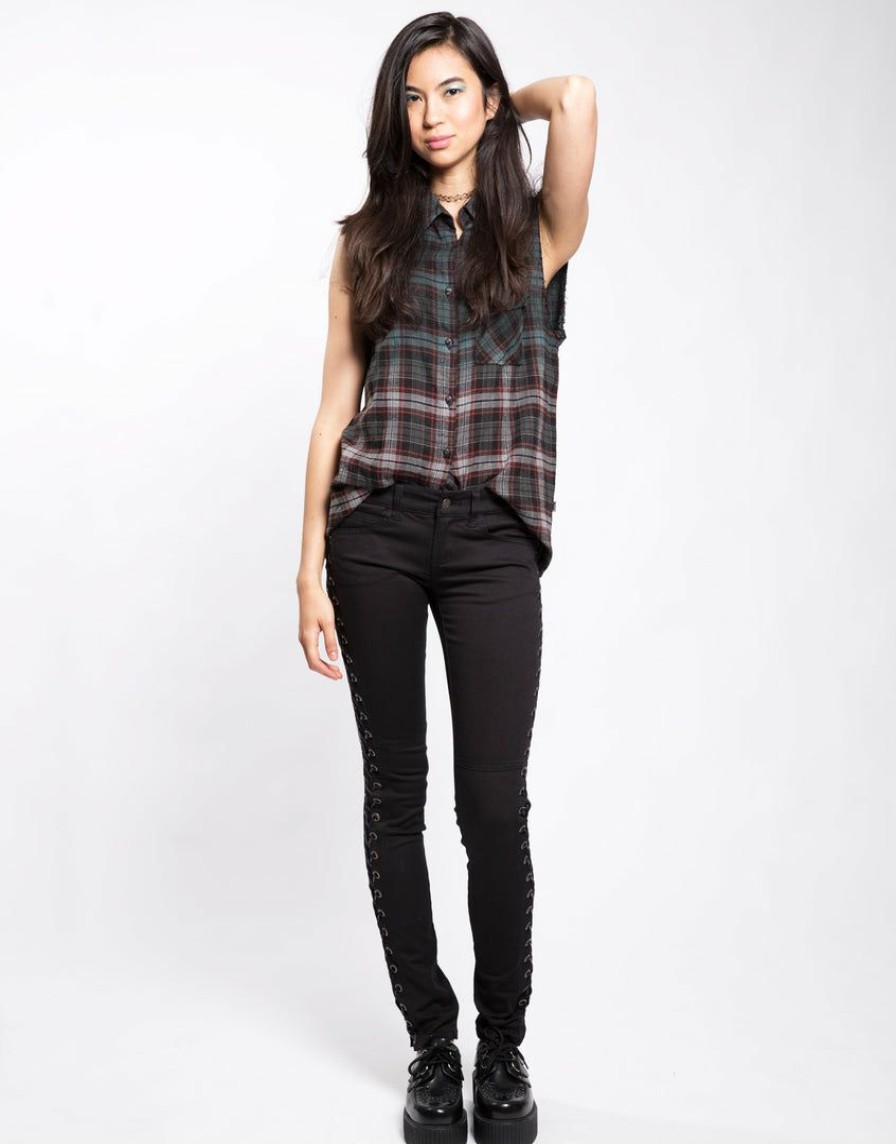 Women * | Trippnyc.Com Side Lace Jean Women Black