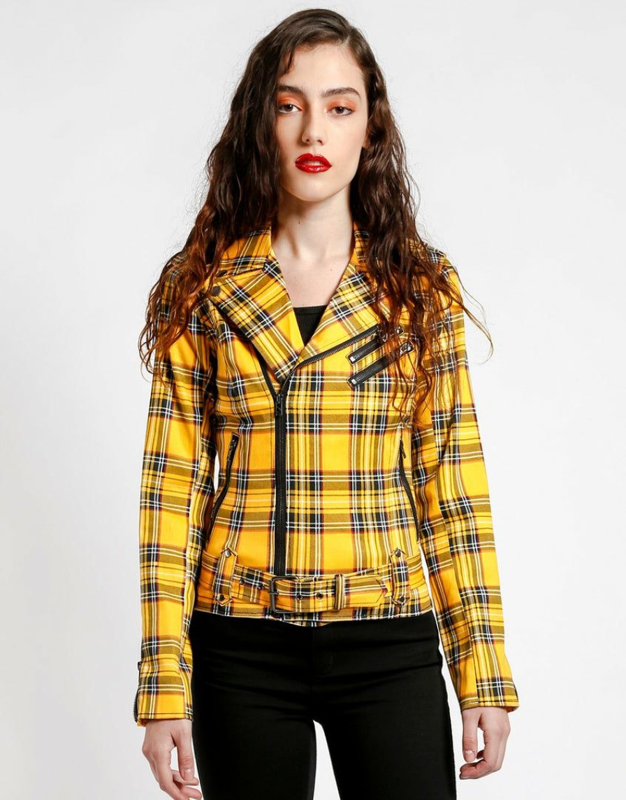 Women * | Trippnyc.Com Women Wild Child Moto Yellow Plaid