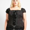 Women * | Trippnyc.Com Curve Cap Sleeve Skull Embroidery Corset Black Skull