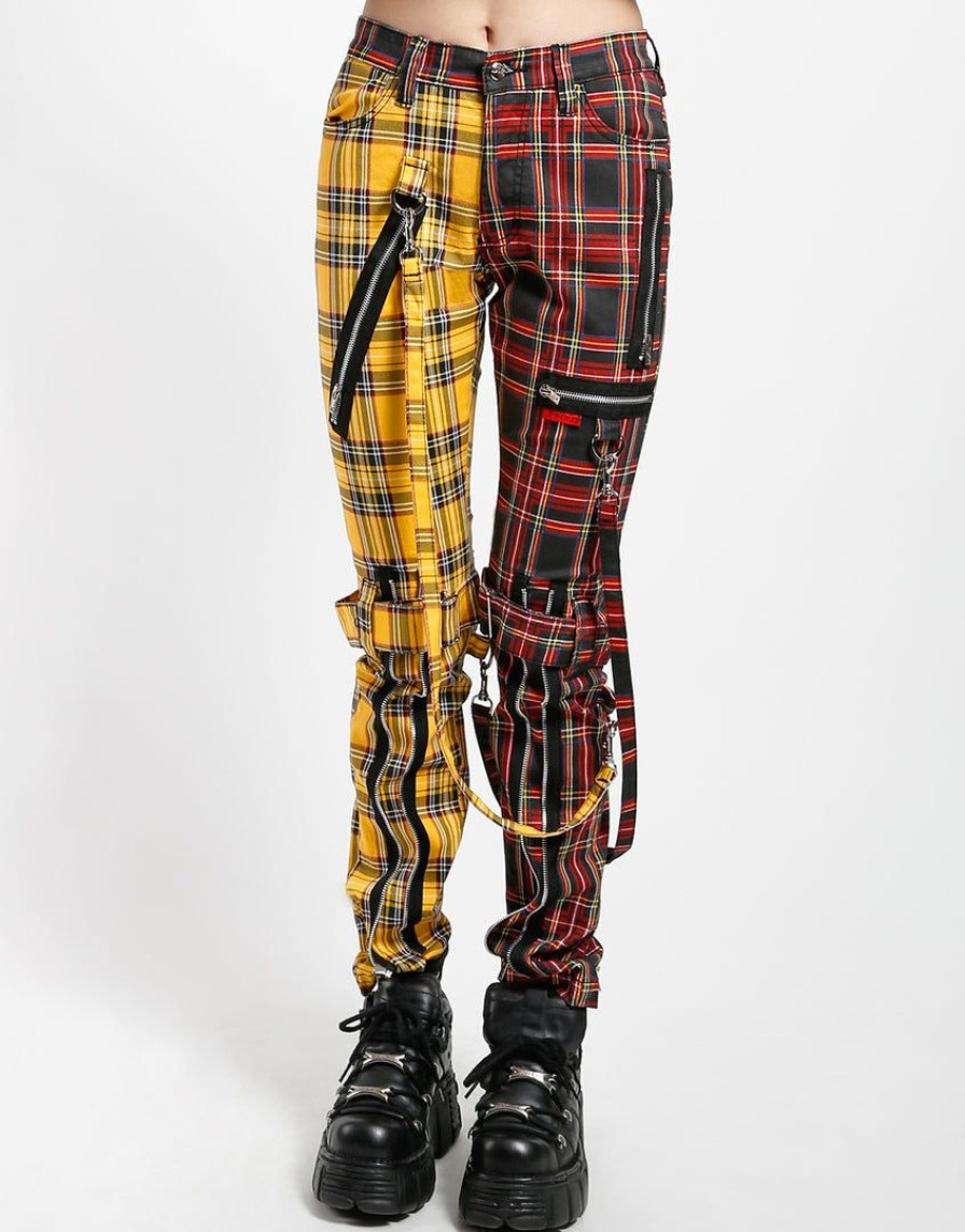 Women * | Trippnyc.Com Women Split Leg Bondage Pant Yellow/Black Plaid