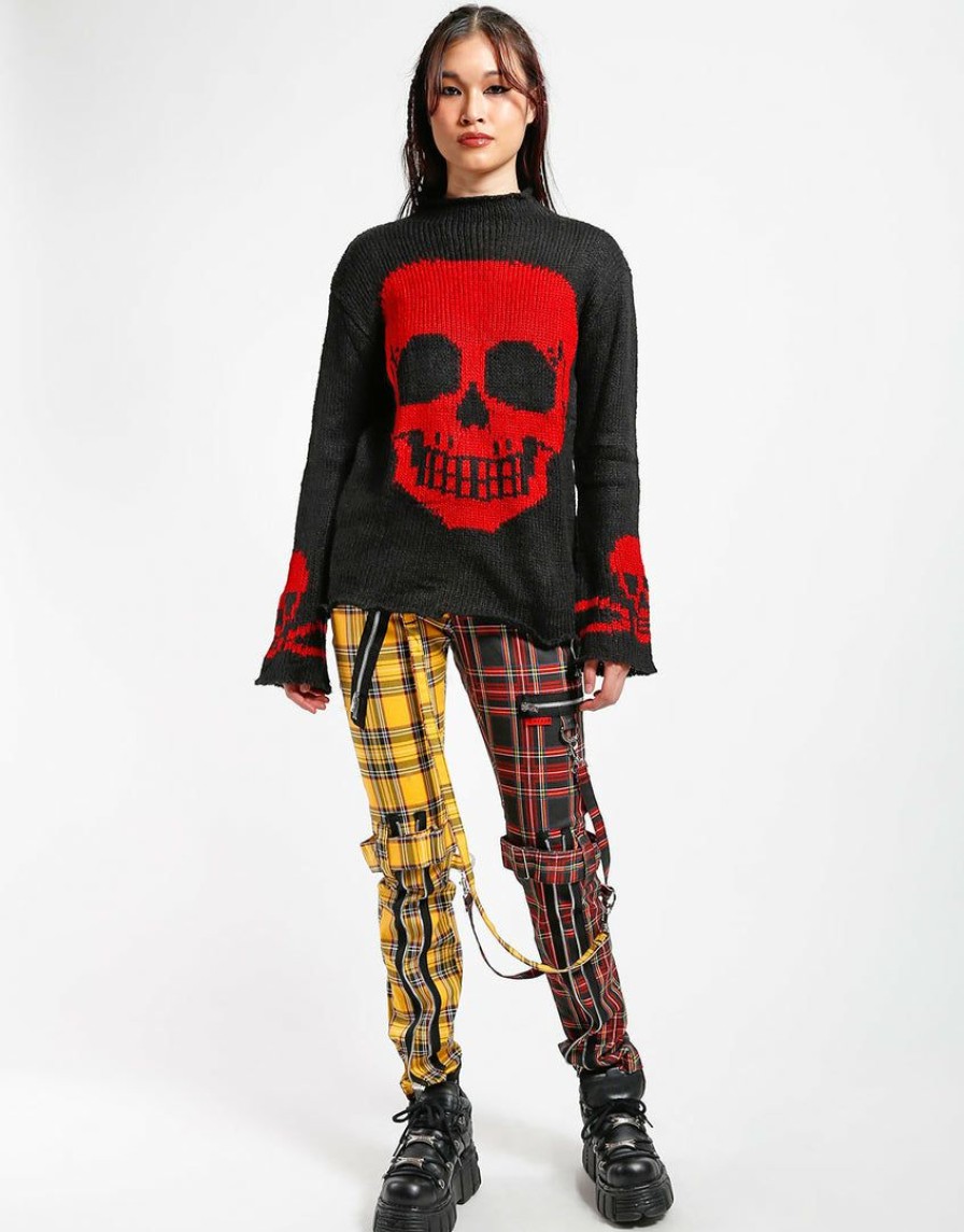 Women * | Trippnyc.Com Women Split Leg Bondage Pant Yellow/Black Plaid