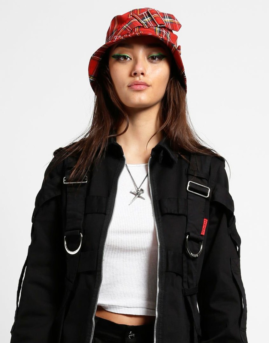 Women * | Trippnyc.Com Bondage Bucket Hat Women Red Plaid