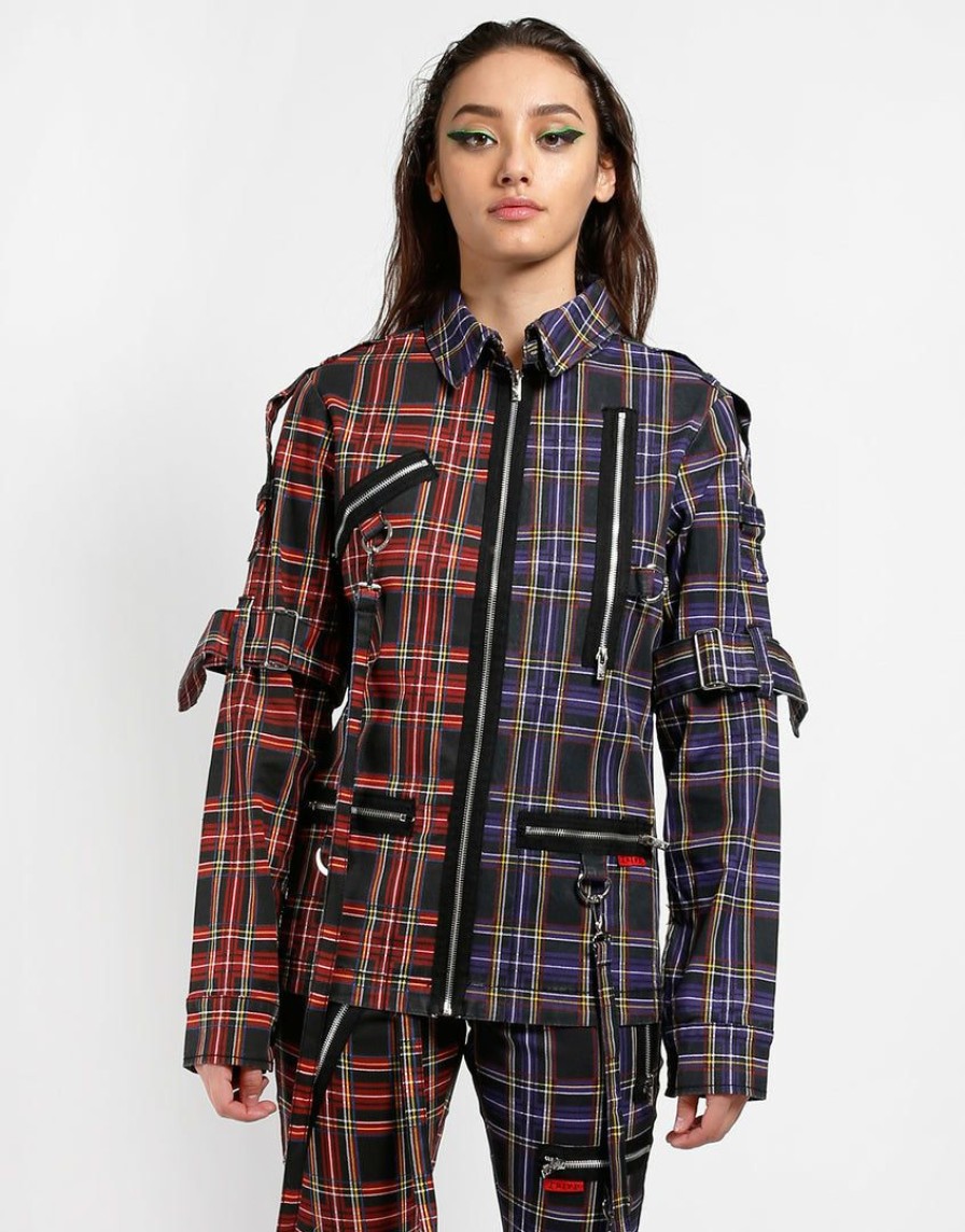 Women * | Trippnyc.Com Women Split Punk Jacket Black/Purple Plaid