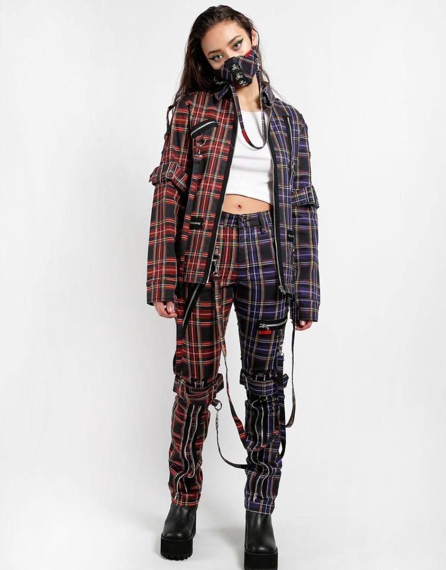 Women * | Trippnyc.Com Women Split Punk Jacket Black/Purple Plaid