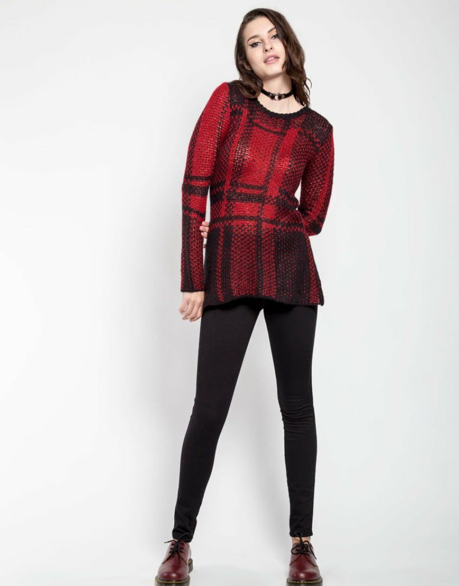 Women * | Trippnyc.Com Women Plaid Sweater Red/Black