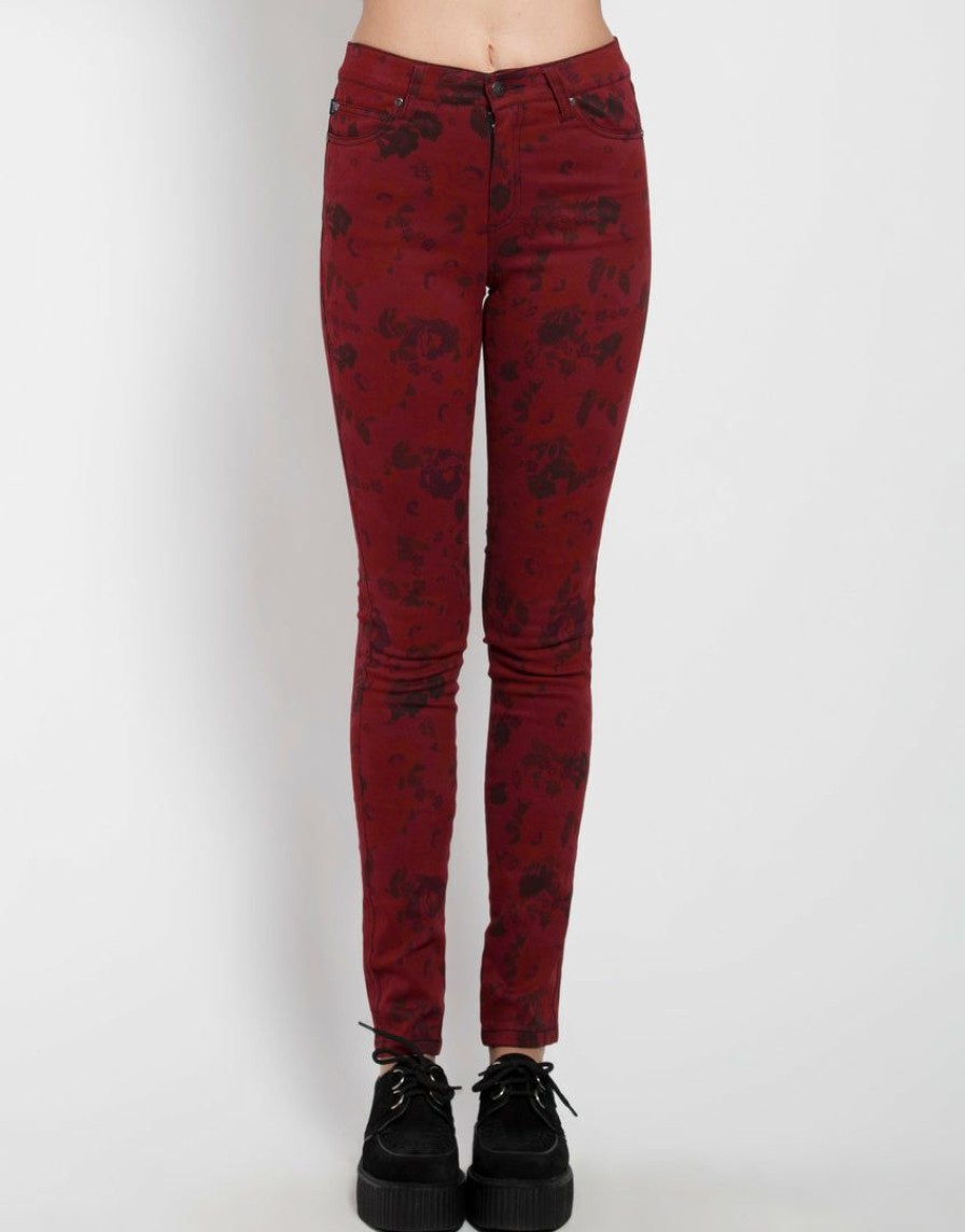 Women * | Trippnyc.Com High Waist Floral Skinny Women Wine Floral