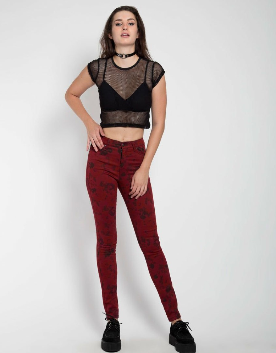 Women * | Trippnyc.Com High Waist Floral Skinny Women Wine Floral