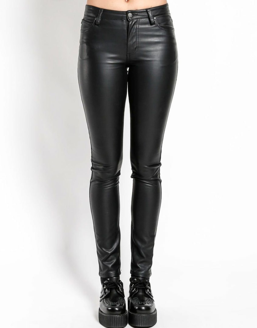 Women * | Trippnyc.Com High Waist Faux Leather Jean Black