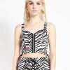 Women * | Trippnyc.Com Zebra Side Lace Crop Top White/Black Zebra