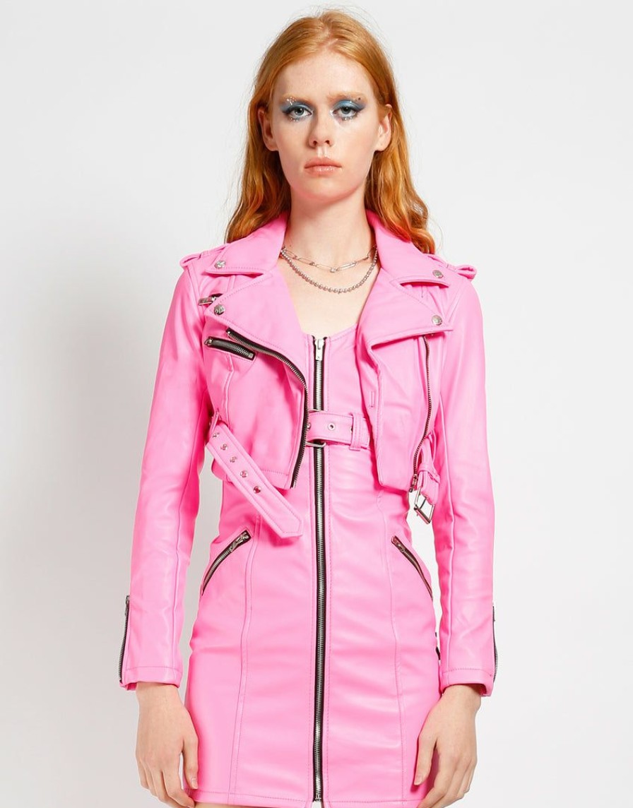 Women * | Trippnyc.Com Women Crop Moto Pink