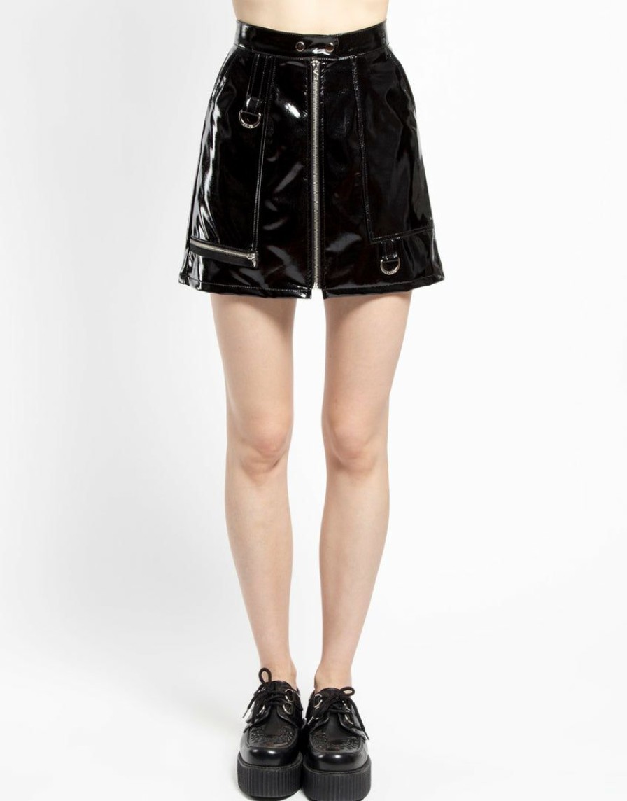 Women * | Trippnyc.Com Vinyl Zip Skirt Women Black