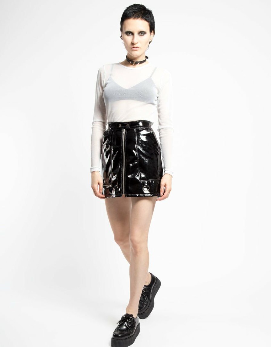 Women * | Trippnyc.Com Vinyl Zip Skirt Women Black