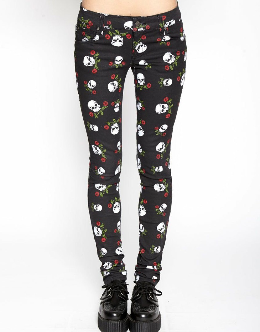 Women * | Trippnyc.Com Women T-Back Jean Skull And Roses Skull Rose