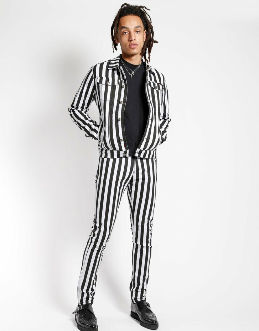 Men * | Trippnyc.Com Medium Stripe Trucker Jacket Medium Black/White Stripes