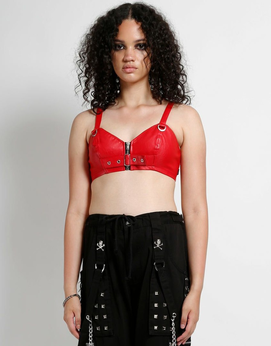 Women * | Trippnyc.Com Buckle Extra Crop Top Red