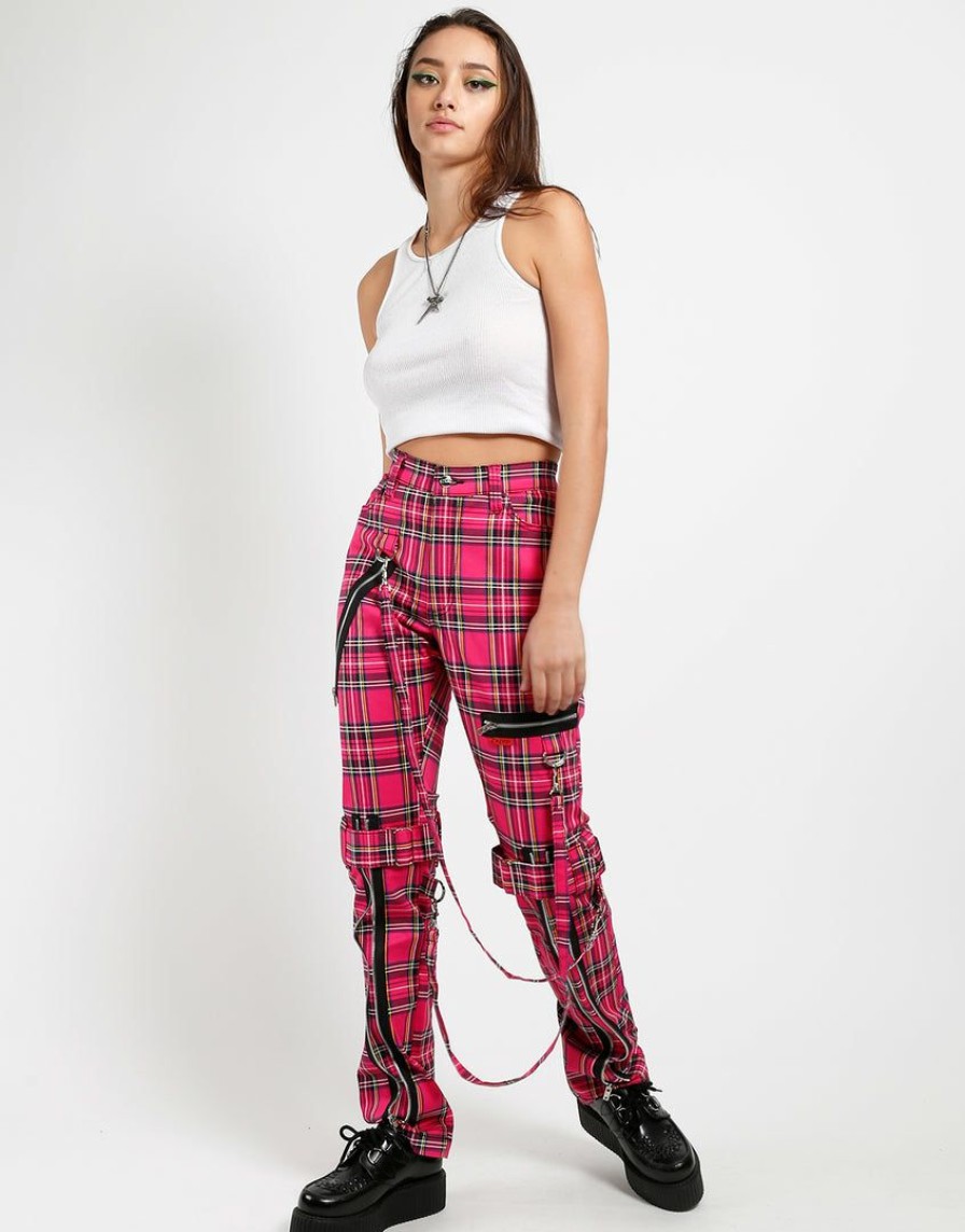 Women * | Trippnyc.Com Bondage Pant Women Pink Plaid