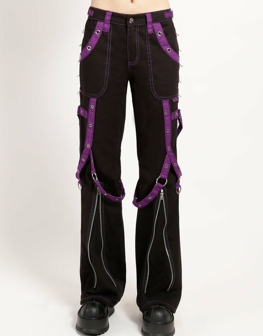 Women * | Trippnyc.Com Multi Eyelet Dark Street Pant Purple Women Black/Purple