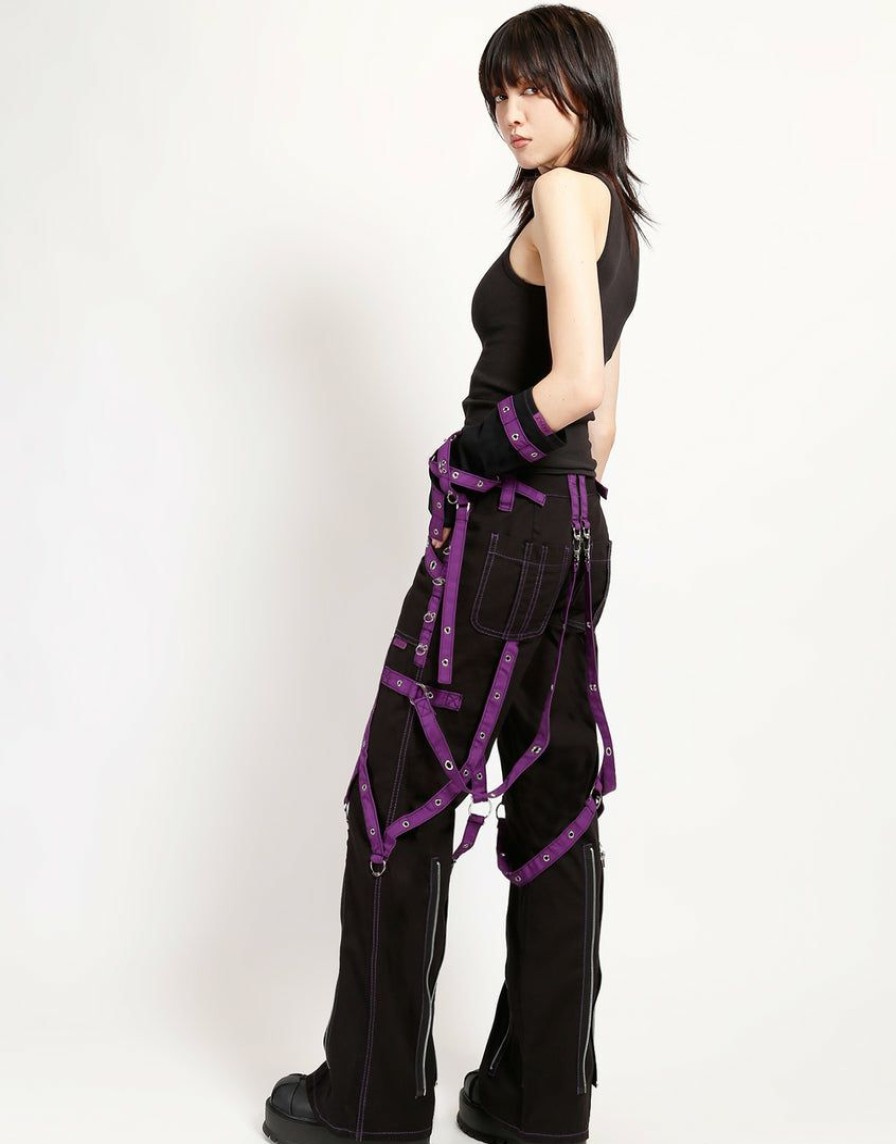 Women * | Trippnyc.Com Multi Eyelet Dark Street Pant Purple Women Black/Purple