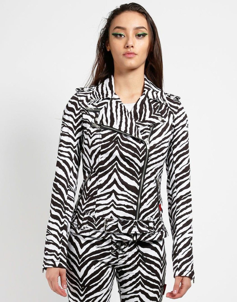 Women * | Trippnyc.Com Wild Child Moto Zebra Women White/Black Zebra