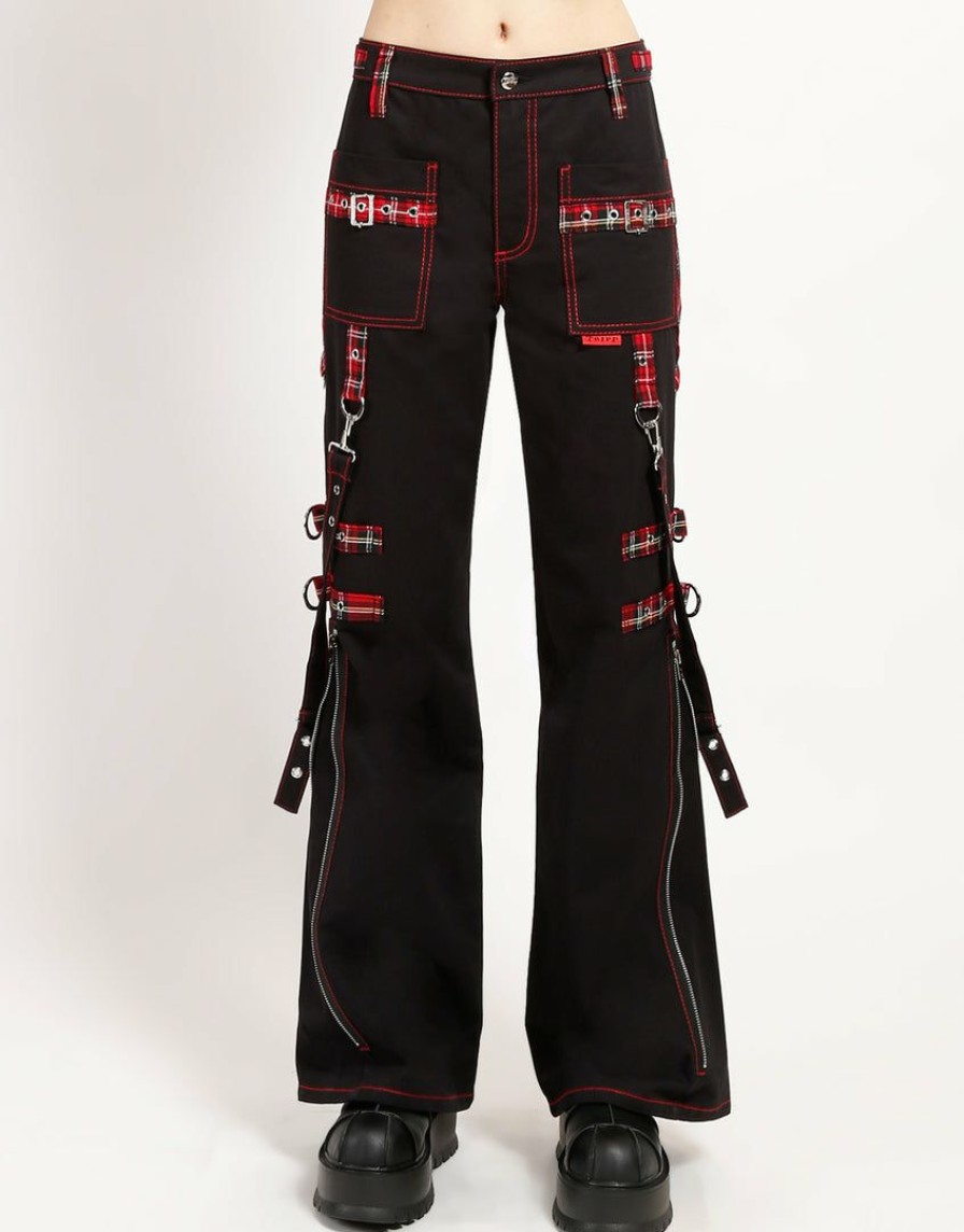 Women * | Trippnyc.Com Women Strap And Ring Pant Black/Red Plaid Straps