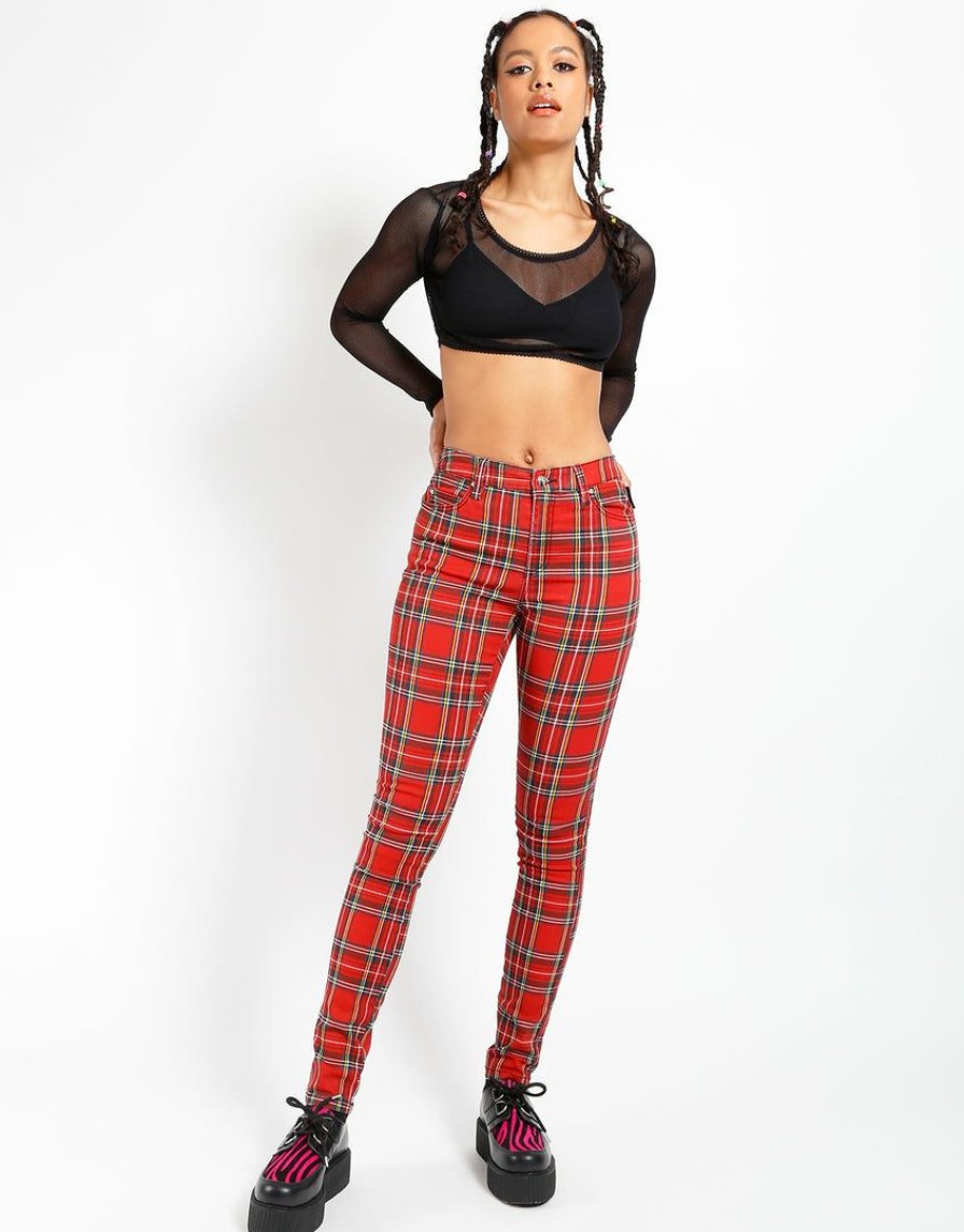 Women * | Trippnyc.Com High Waist T-Back Jean Women Red Plaid