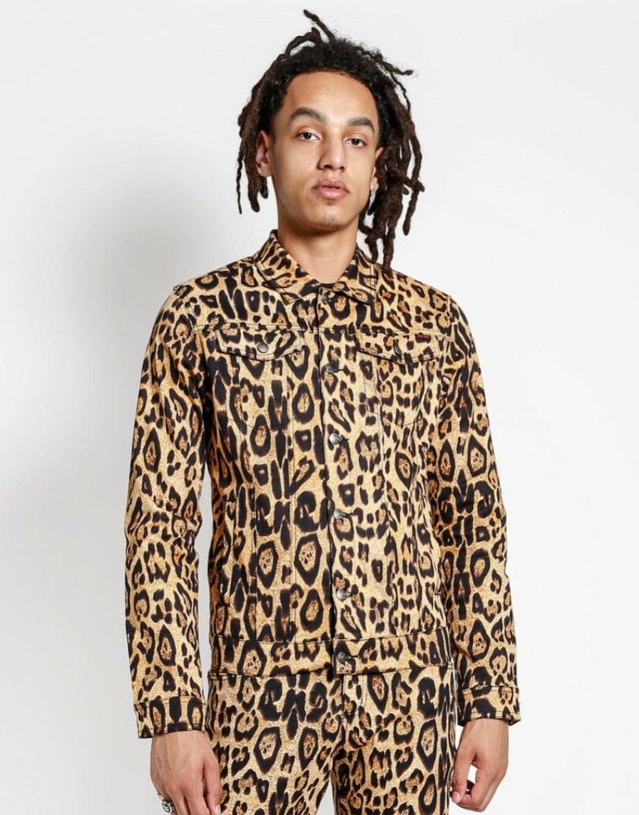 Men * | Trippnyc.Com Leopard Trucker Jacket Men Natural Leopard