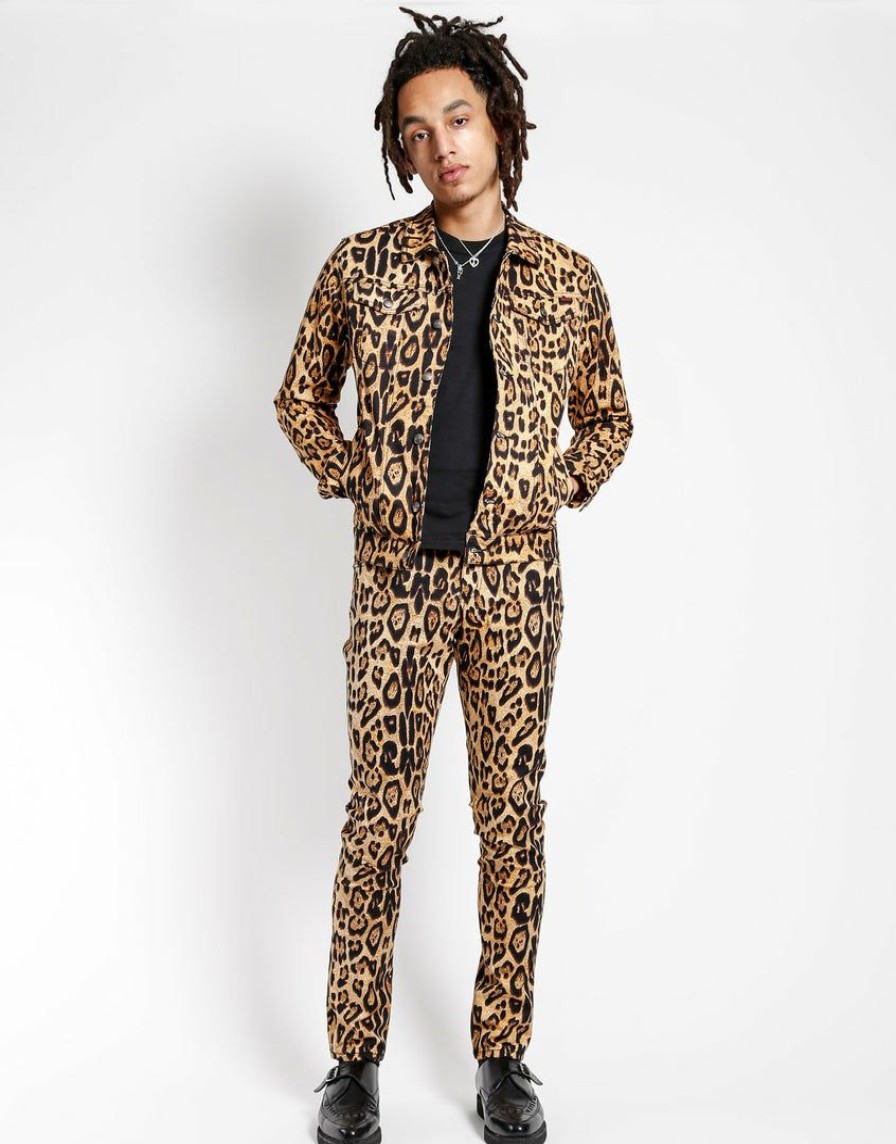 Men * | Trippnyc.Com Leopard Trucker Jacket Men Natural Leopard