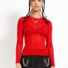 Women * | Trippnyc.Com Ladies Long Sleeve Fishnet Red