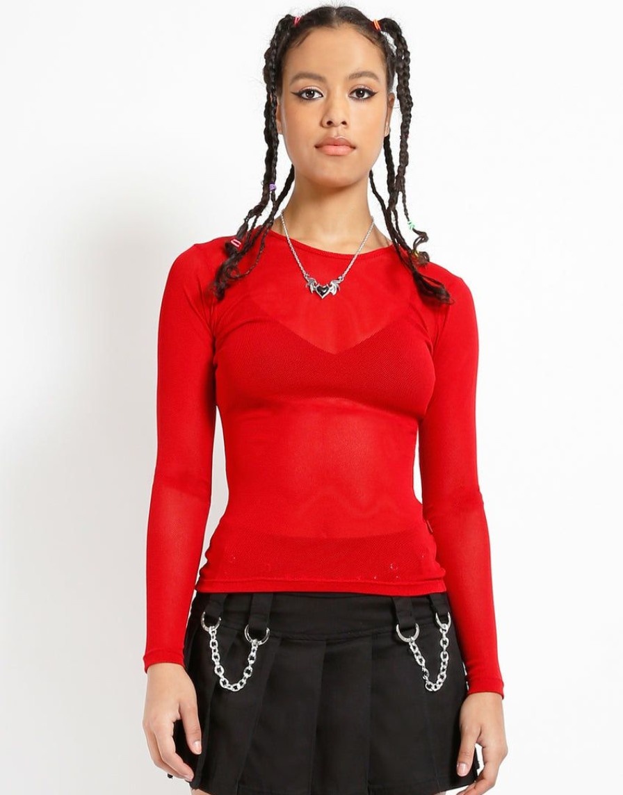 Women * | Trippnyc.Com Ladies Long Sleeve Fishnet Red