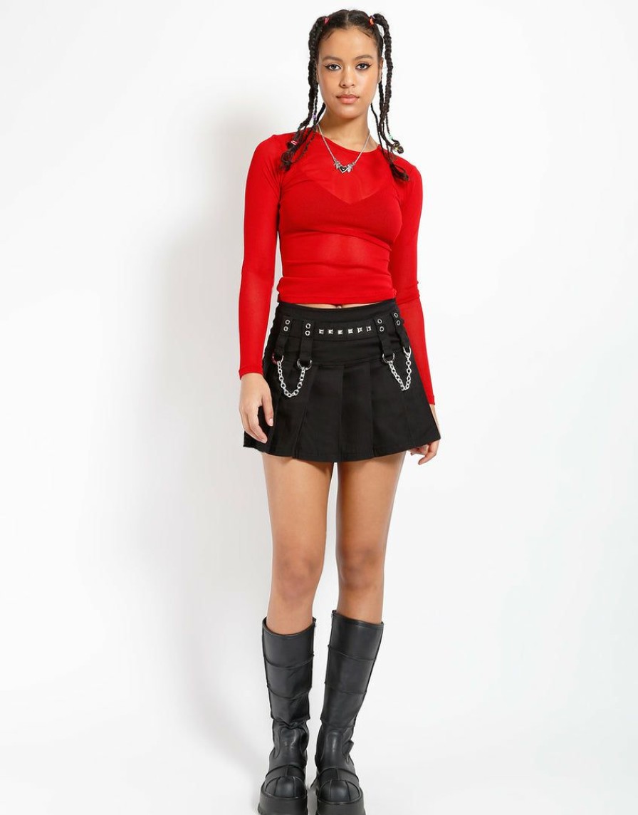 Women * | Trippnyc.Com Ladies Long Sleeve Fishnet Red