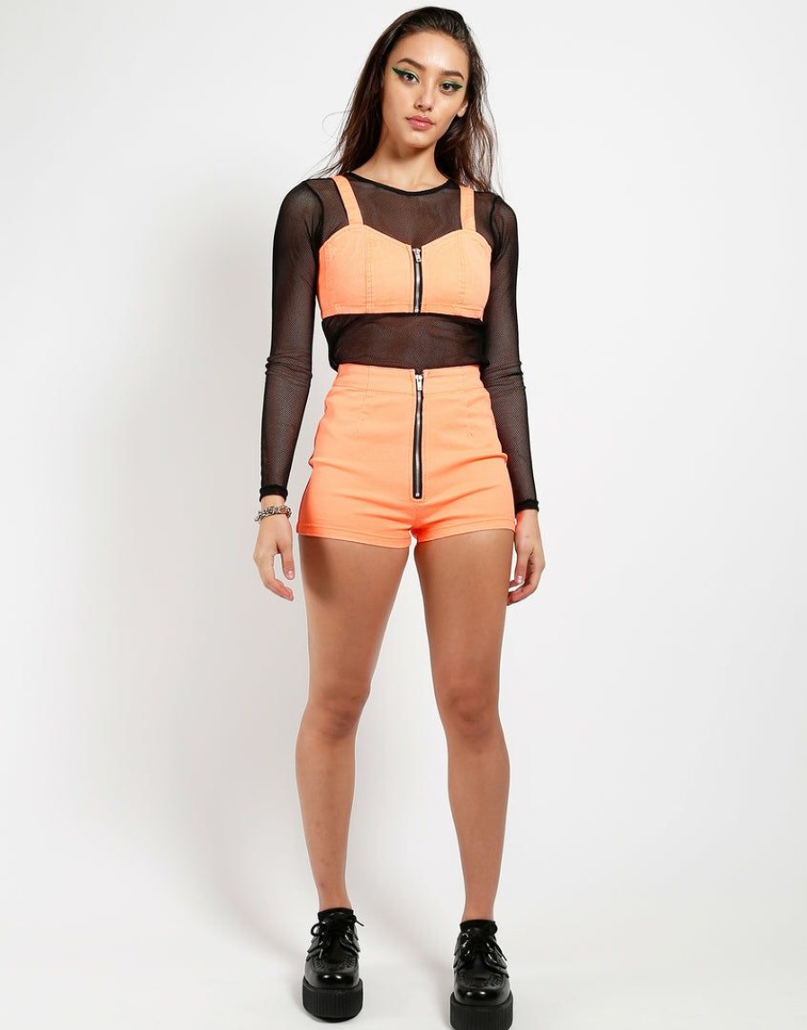 Women * | Trippnyc.Com Zip Short Neon Orange