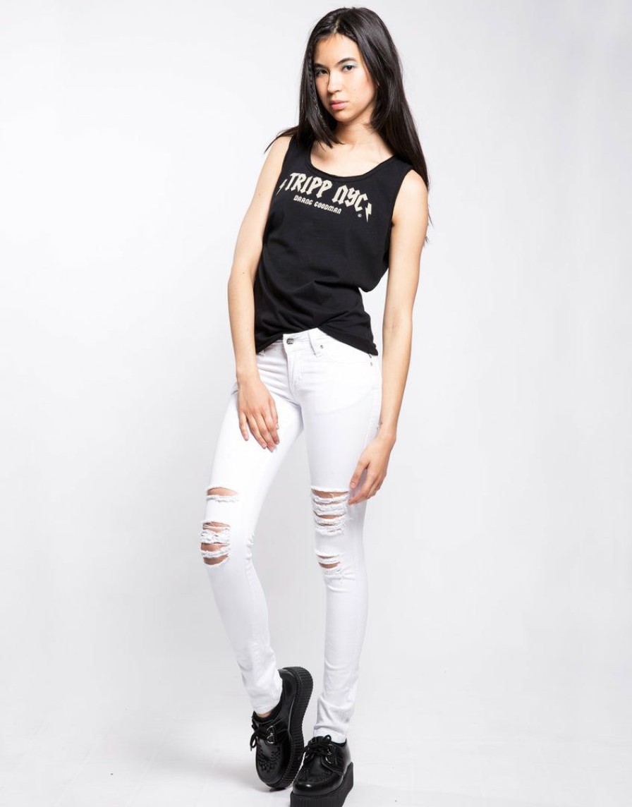 Women * | Trippnyc.Com Knee Slit Jean Women White