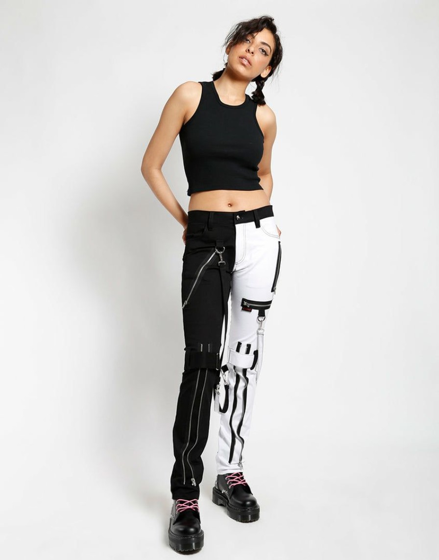 Women * | Trippnyc.Com Women Split Leg Bondage Pant White Black/White