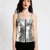 Women * | Trippnyc.Com Women Metallic Zip Corset Silver