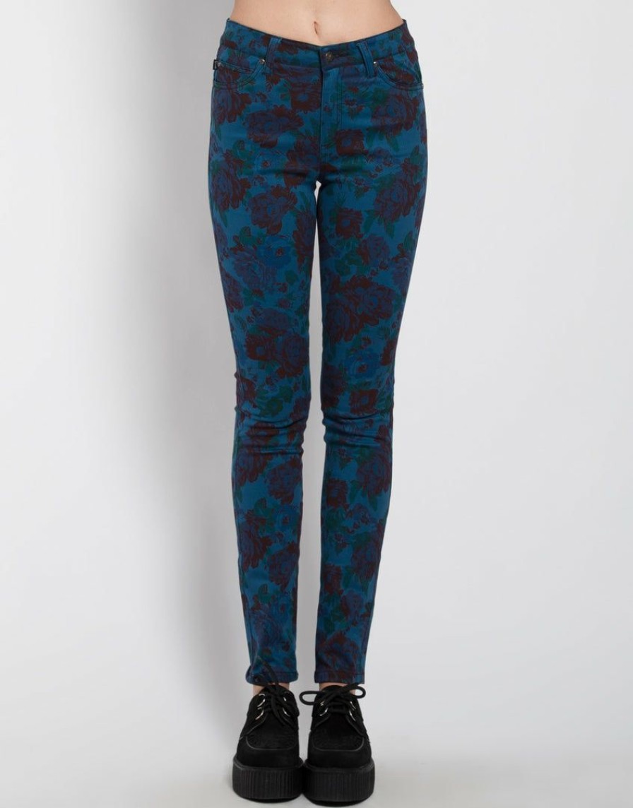 Women * | Trippnyc.Com High Waist Floral Skinny Turq Floral