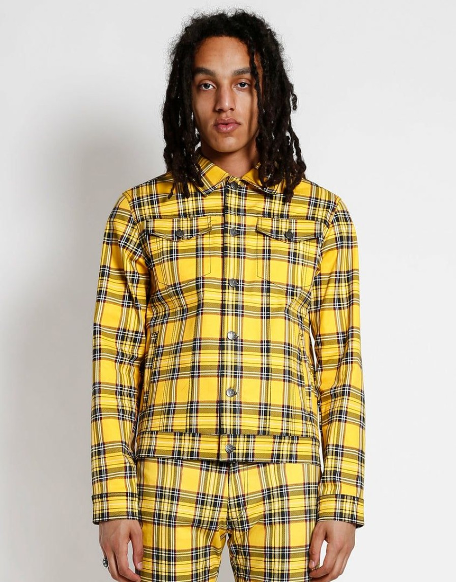 Men * | Trippnyc.Com Trucker Jacket Yellow Plaid