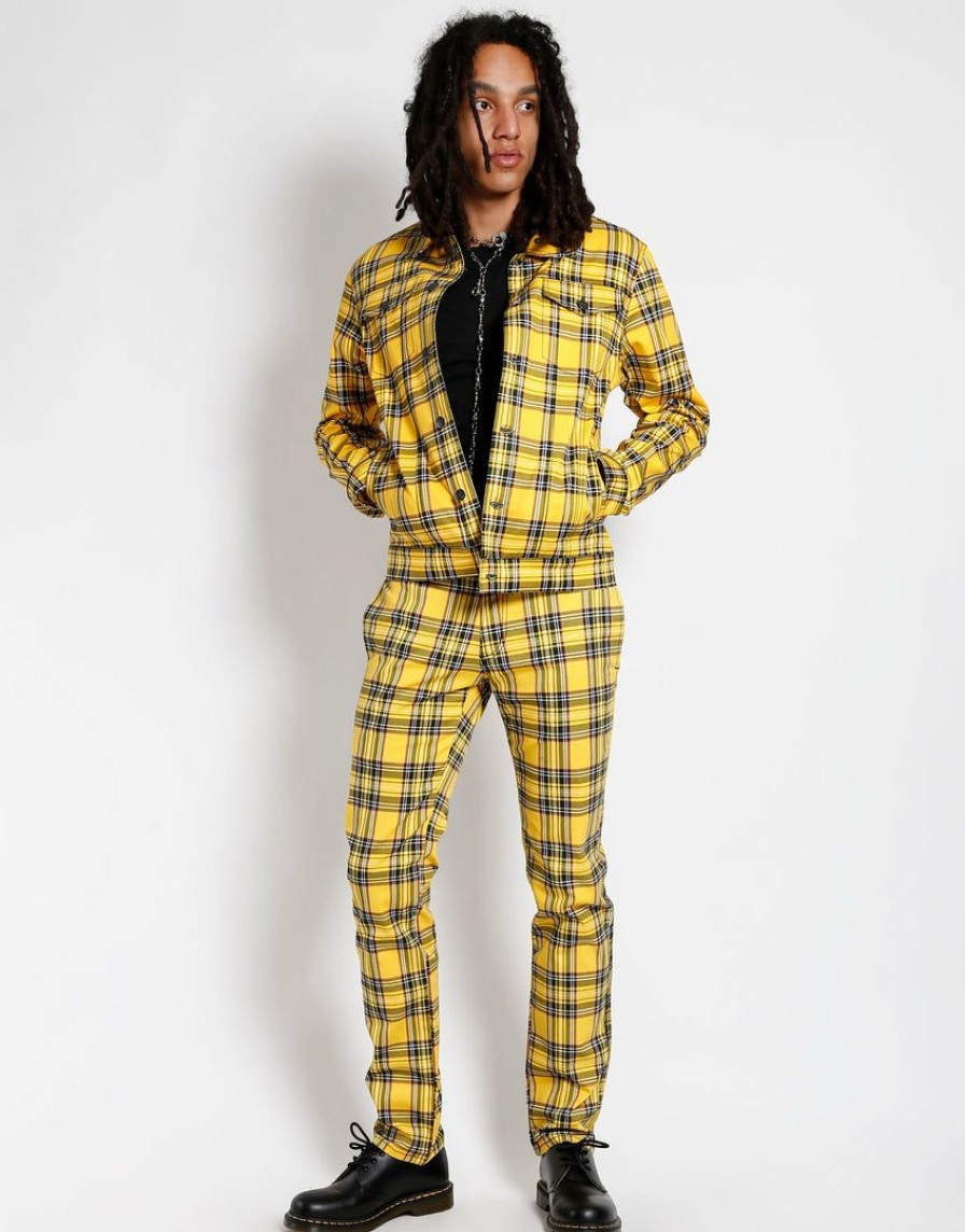 Men * | Trippnyc.Com Trucker Jacket Yellow Plaid