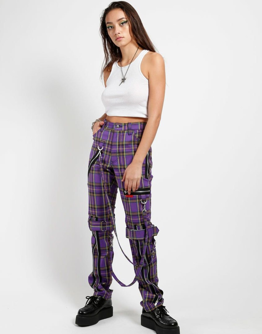 Women * | Trippnyc.Com Bondage Pant Violet Plaid Violet Tartan Plaid