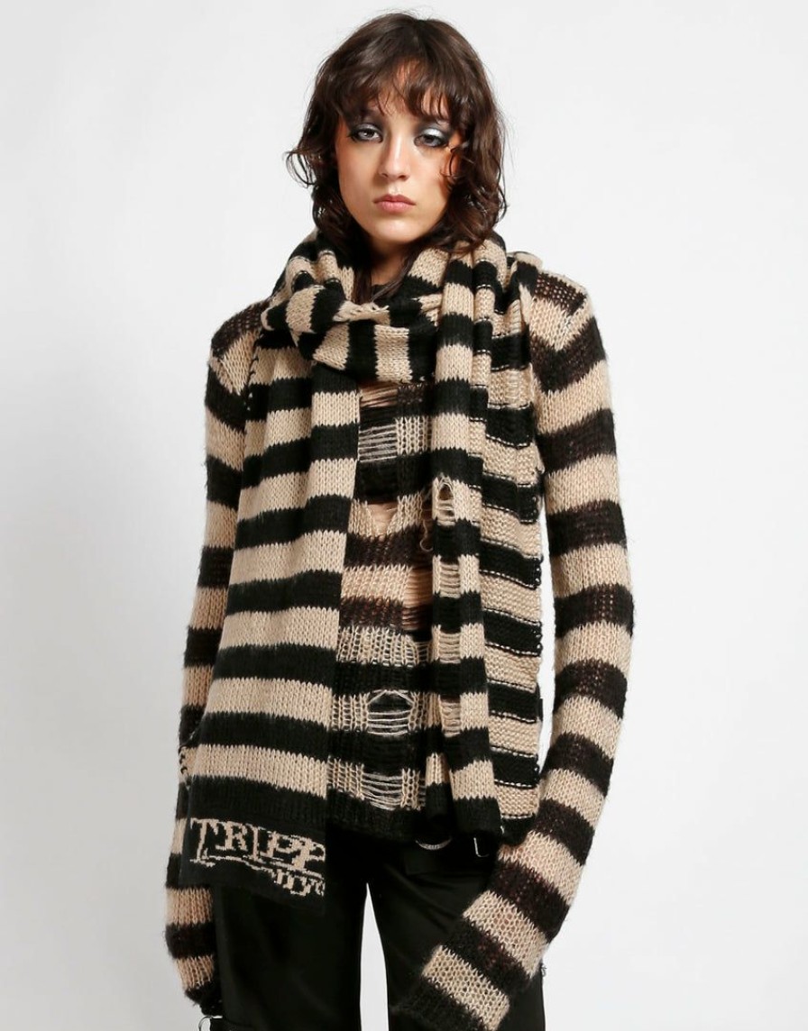 Women * | Trippnyc.Com Tripp Nyc Stripe Scarf Cream Ivory Women Blk/Cream