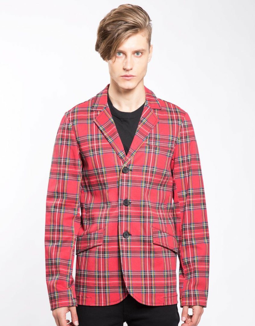 Men * | Trippnyc.Com Tartan Top Cat Blazer Red Plaid