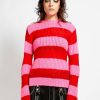 Women * | Trippnyc.Com Women Open Stripe Sweater Pink/Red