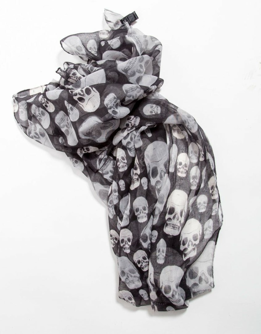 Women * | Trippnyc.Com Women Skull Scarf Black/White Skull