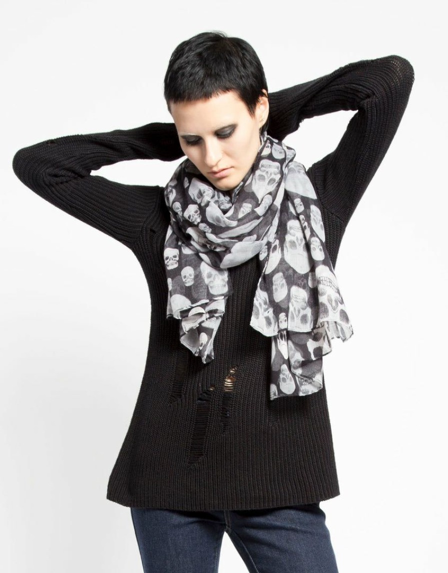 Women * | Trippnyc.Com Women Skull Scarf Black/White Skull