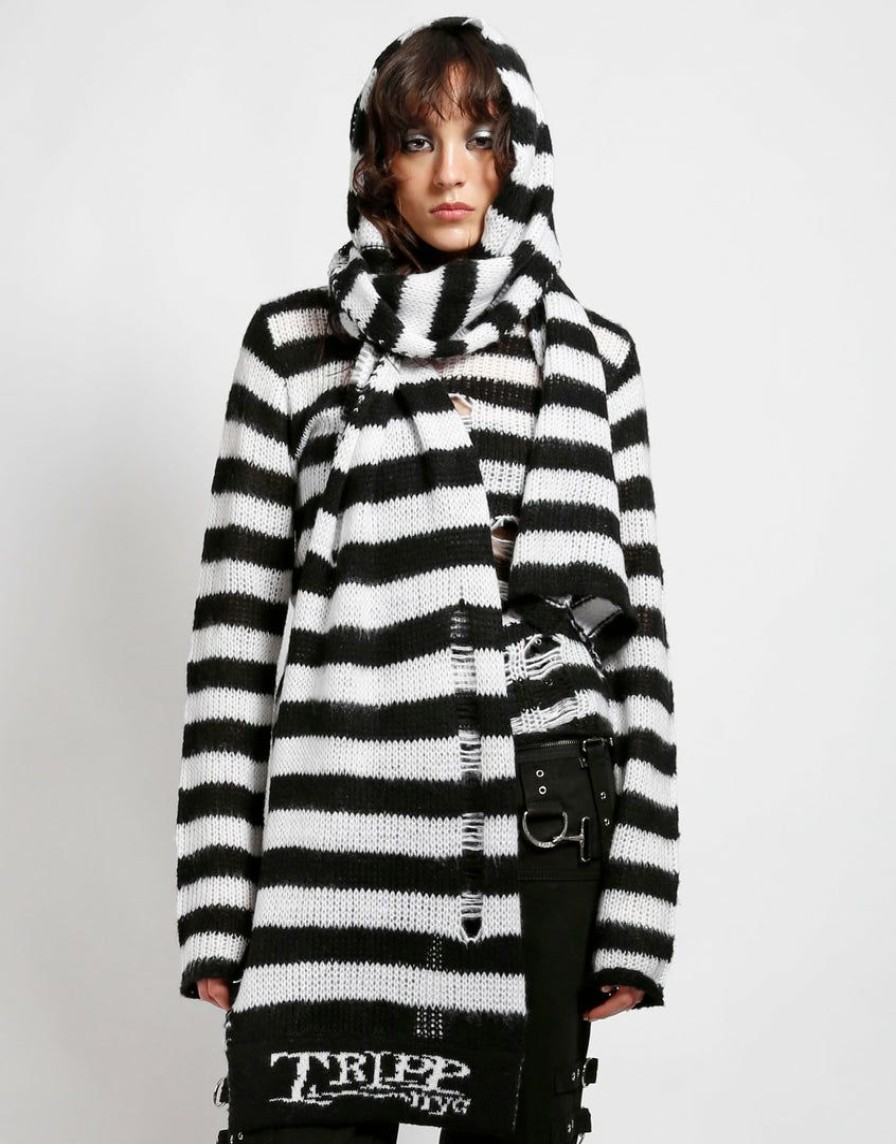 Women * | Trippnyc.Com Women Tripp Nyc Stripe Scarf White Blk/White