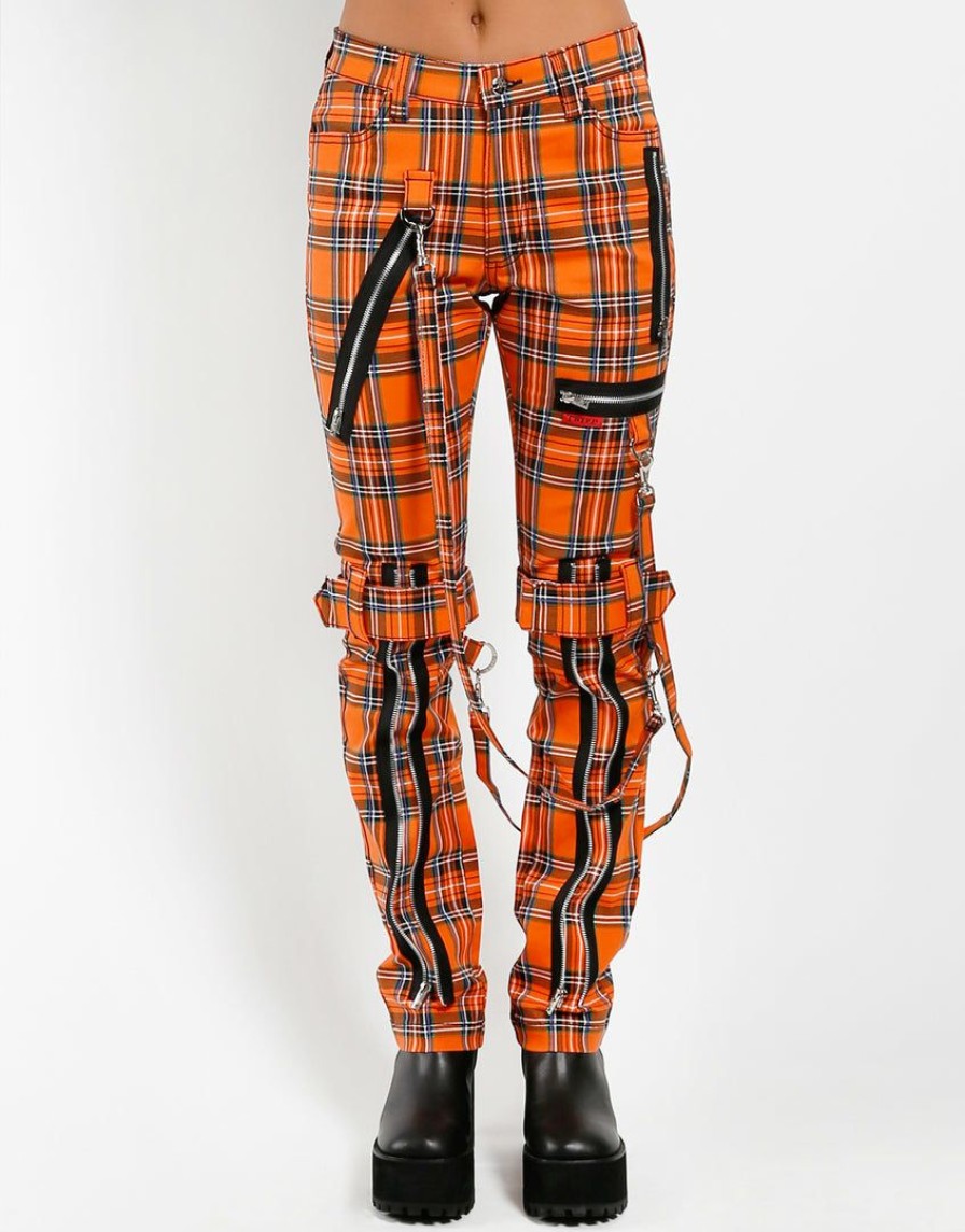 Women * | Trippnyc.Com Bondage Pant Orange Plaid Women Orange Tartan Plaid