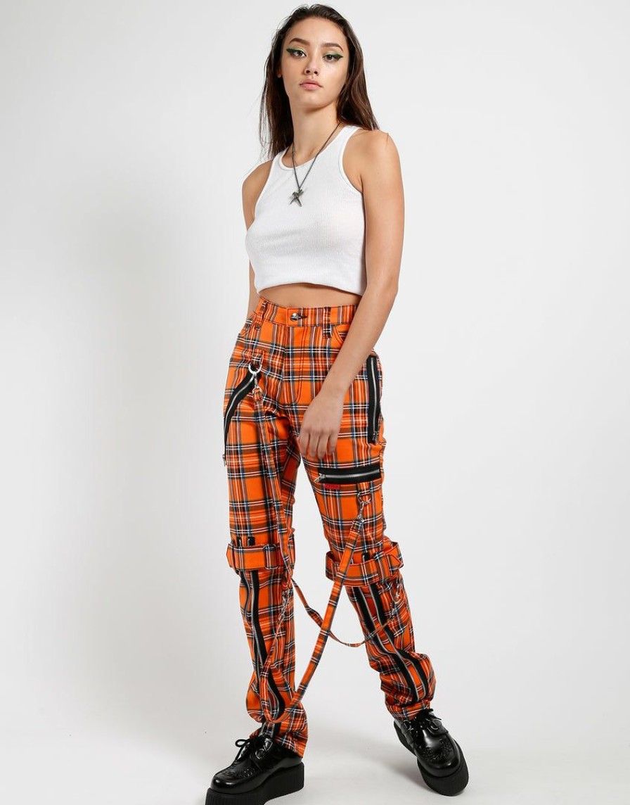 Women * | Trippnyc.Com Bondage Pant Orange Plaid Women Orange Tartan Plaid