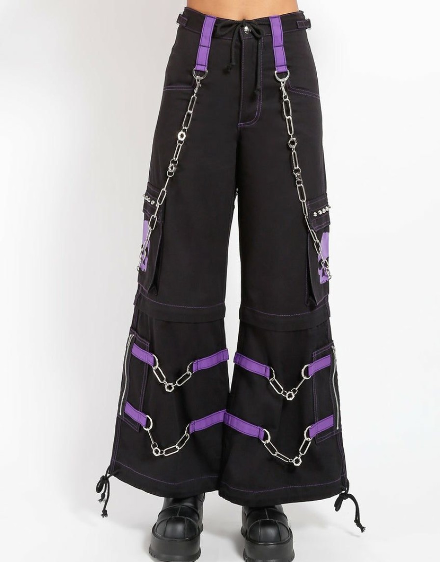 Women * | Trippnyc.Com Women Skull Zip Off Pant Purple Black/Purple