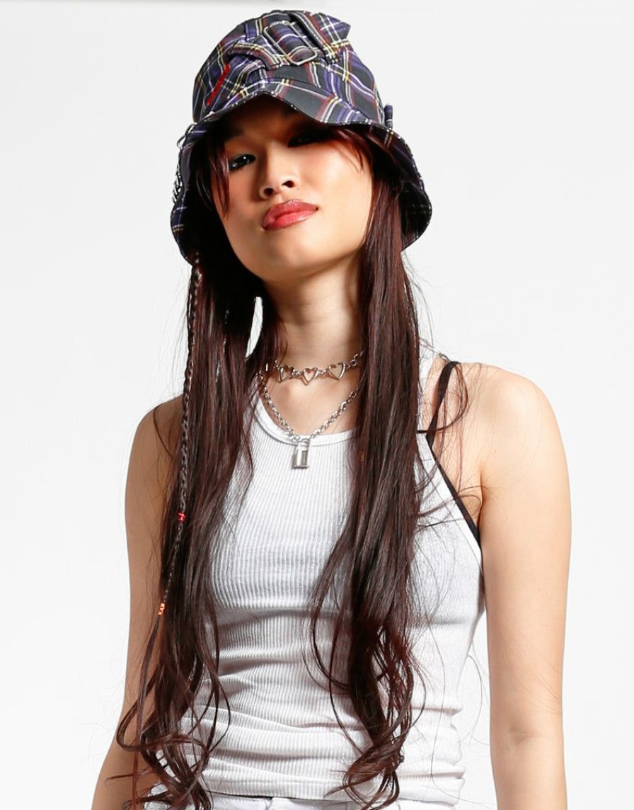 Women * | Trippnyc.Com Bondage Bucket Hat Purple Plaid